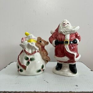 Fitz & Floyd FF Korea Santa Clause Salt And Pepper Shaker Bag Teddy Bear Clown